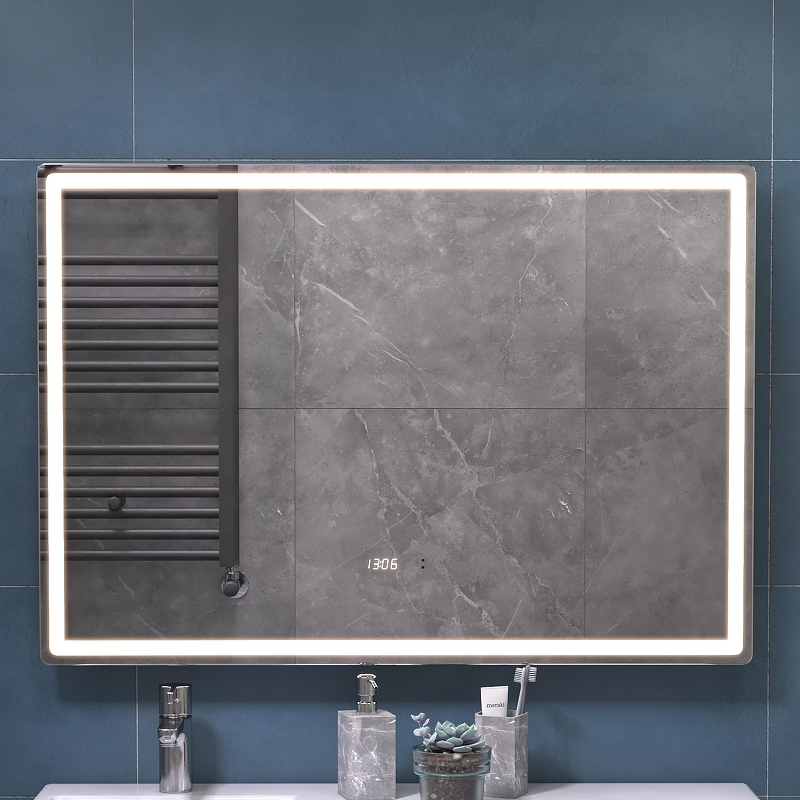 Зеркало Vigo Geometry Luxe 100 211 с подсветкой с бесконтактным выключателем с диммером с подогревом и часами