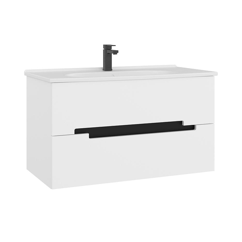 Тумба с раковиной Orka Lodi 100 5005888 подвесная цвет Белый Черный